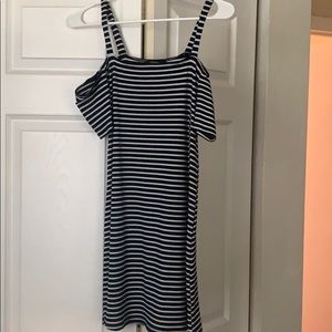 Off the shoulder stripped dress.